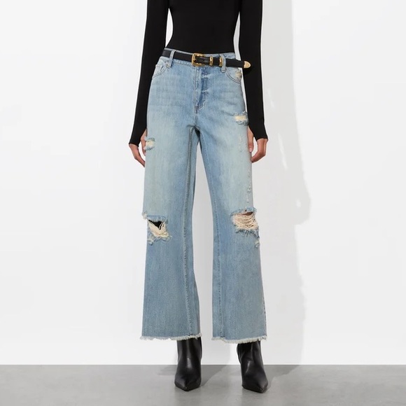 Alice + Olivia Devoe Wide Leg Raw Hem Cuff Jeans